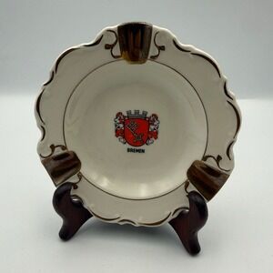 Vintage Alka Kunst Bavaria Bremen Coat of Arms Porcelain Ashtray Gold Trim MCM